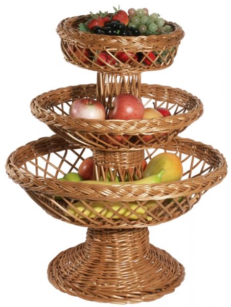 Korb-Etagere, aus dunkler Vollweide, D: 48/36/26 cm, H: 57 cm