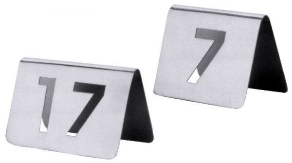 Tischnummernschild 85-96, mit ausgestanzten Ziffern, Edelstahl, 7,5 x 5,5 cm, H: 4,5 cm