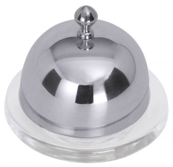 Butterschale mit Cloché, schweres Glas, Cloche aus Edelstahl, I: 0,06 ltr., D: 9 cm, H: 8 cm