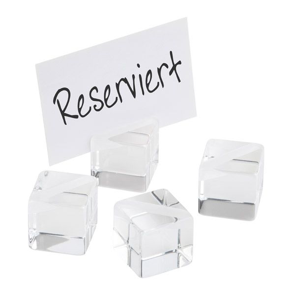 Kartenhalter WÜRFEL, 4er Set, 3 x 3 cm, H: 3 cm, Acryl, inkl. 20 Beschriftungskarten