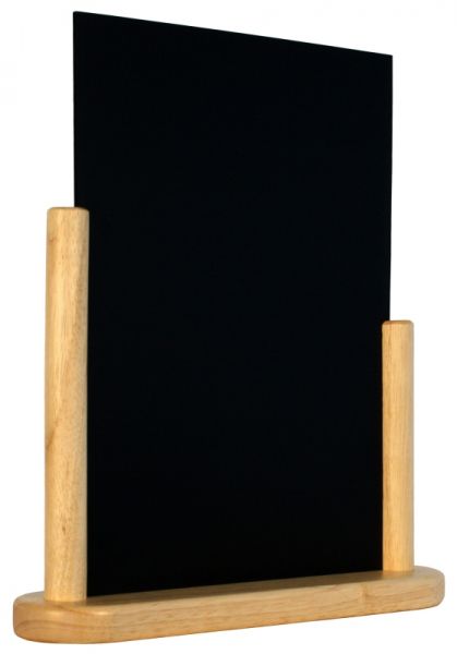 Tischaufsteller Kreidetafel, DIN A4, schwarzer PVC, Buchenholz, natur, 30 x 21 cm
