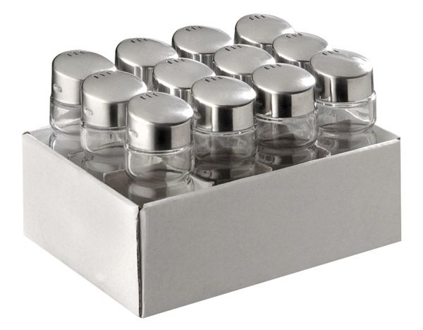 Allzweckstreuer 12er Set, je 4 x 4 cm, H: 10 cm, 0,03 ltr., Behälter aus Glas, je 3 Löcher