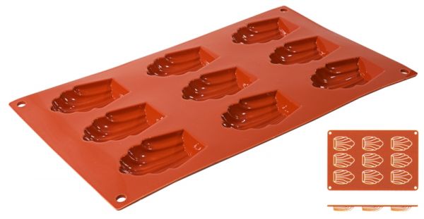 Silikon-Backmatte Madeleine, 9 Formen, 6,8 x 4,5 x 1,7 cm