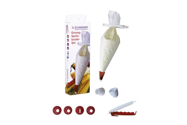 Einweg- Spritzbeutel - Set, 10 Spritzbeutel, 4 rote Tüllen