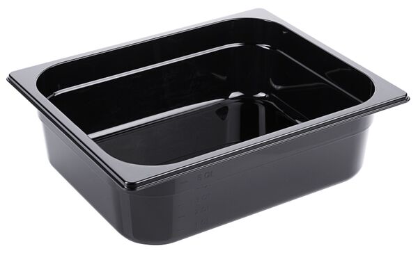 GN-Behälter 1/2, Polycarbonat schwarz, 26,5 x 32,5 cm, Tiefe: 100 mm, I: 6,15 ltr.