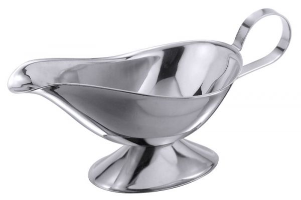 Sauciere mit Fuß, Edelstahl, I: 0,15 ltr., H: 9 cm, L: 17 cm