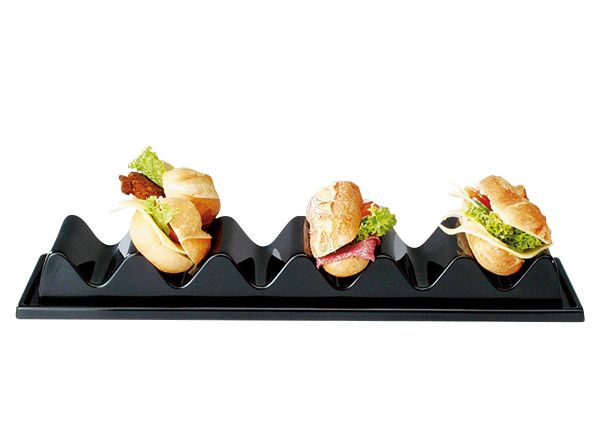 Snackpresenter 60 x 19 cm, H: 7,5 cm, 6 Mulden, Polystyrol, schwarz