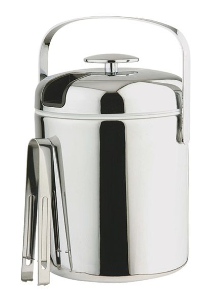 Eiseimer-Set mit Eiszange, D: 14 cm, H: 22 cm, I: 1,3 ltr., Edelstahl, PP, ABS, Abtropfgitter und Tragebügel