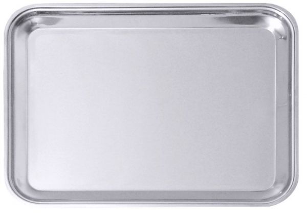 Tablett, rechteckig, gebördelter Rand, Edelstahl, 36,5 x 28 x 2 cm