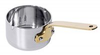 Stielkasserolle, flach, Edelstahl mit Messinggriff, I: 0,25 ltr., D: 8,5 cm, H: 4,5 cm, Stiellänge: 7 cm Stielkasserolle, flach, Edelstahl mit Messinggriff, I: 0,25 ltr., D: 8,5 cm, H: 4,5 cm, Stiellänge: 7 cm