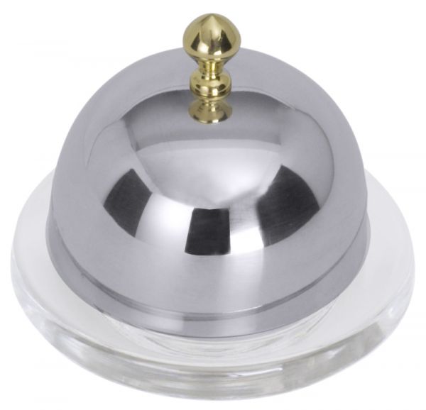 Butterschale mit Cloché mit vergoldetem Knopf, schweres Glas, Edelstahl, I: 0,06 ltr., D: 9 cm, H: 8 cm