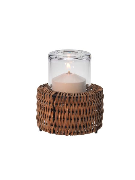 Tischlampe Nour Piccolo 50V, Lampenkörper: rattan hell, Glaszylinder: klar gekürzt, Höhe: 16 cm