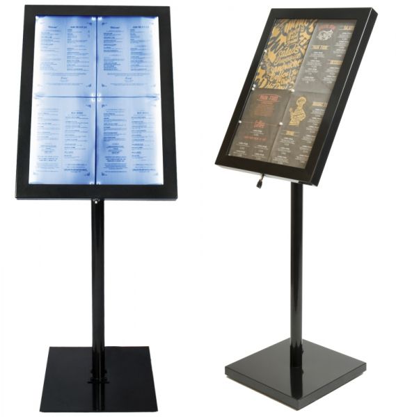 LED Speisekarten Display 4xA4, Stahl, Glasabdeckung, 40 x 50 x 140 cm