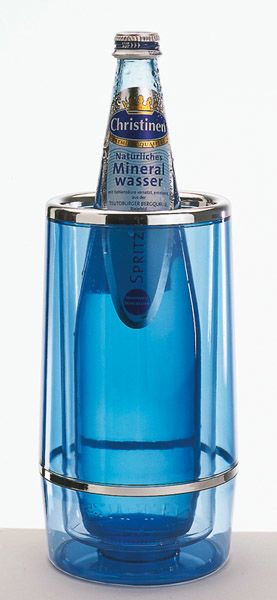 Flaschenkühler D: 12 / 10 cm, H: 23 cm, PS, blautransparent, Rand / Ring verchromt