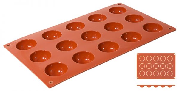 Silikon-Backmatte Halbkugel, 15 Formen, D: 4 cm, H: 2 cm