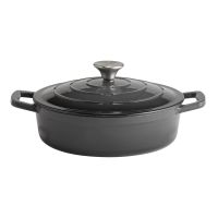 Bräter m. Deckel 5 STARS, Gusseisen emailliert, D: 25 cm, H: 7 cm, I: 2,5 ltr., aussen: anthrazit, innen: creamy Bräter m. Deckel 5 STARS, Gusseisen emailliert, D: 25 cm, H: 7 cm, I: 2,5 ltr., aussen: anthrazit, innen: creamy