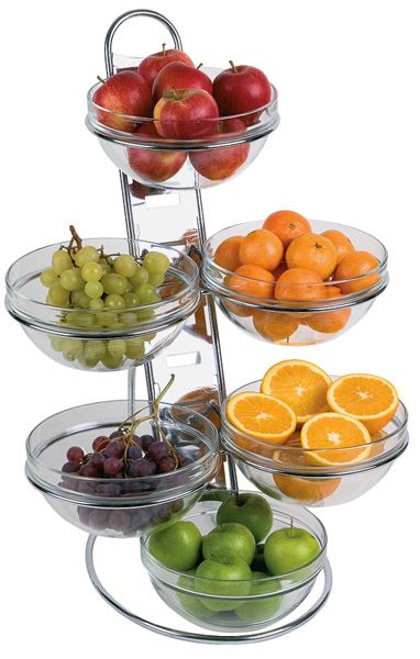 Buffetleiter BIG, 39 x 31 cm, H: 66 cm, 4-stufig, Metall verchromt, 11-teiliges-Set, 6 Glasschalen