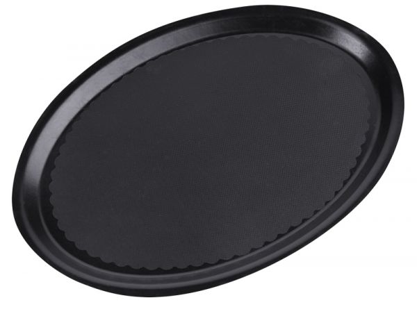 Serviertablett, oval, rutschfest, schwarz, Polyester, 29 x 21 x 1,8 cm