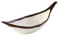 Blattschale CROCKER 30,5 x 10 cm, H: 7,5 cm, 0,17 ltr., Melamin, creme, Tonoptik, brauner Rand Blattschale CROCKER 30,5 x 10 cm, H: 7,5 cm, 0,17 ltr., Melamin, creme, Tonoptik, brauner Rand