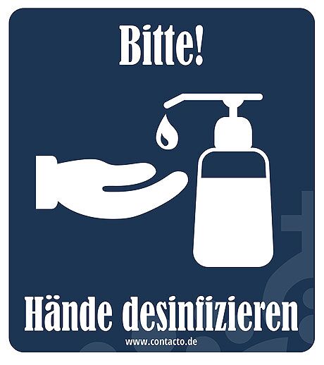 Aufkleber, PP-Folie, Text: Hände desinfizieren, Format: 9 x 8 cm