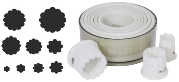Ausstecher, rund, gewellt, 9 Stück, weißes Exoglass, D: 10 cm, H: 3 cm