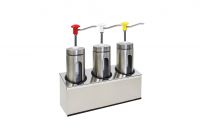 Dosierspender rund mit Sichtfenster, 3-fach weiss/ rot/ gelb, Inh. 3 x 2 ltr., 443 x 147 x 465 mm Dosierspender rund mit Sichtfenster, 3-fach weiss/ rot/ gelb, Inh. 3 x 2 ltr., 443 x 147 x 465 mm
