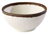 Schale CROCKER D: 12,5 cm, H: 6 cm, 0,37 ltr., Melamin, creme, Tonoptik, brauner Rand Schale CROCKER D: 12,5 cm, H: 6 cm, 0,37 ltr., Melamin, creme, Tonoptik, brauner Rand