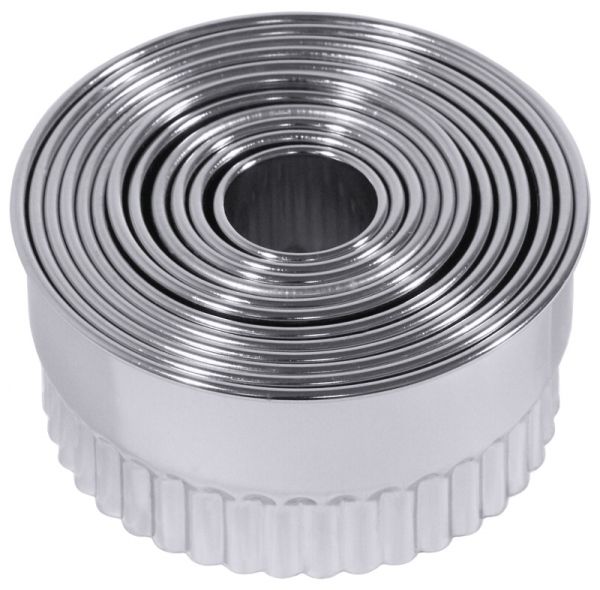 Ausstecher, rund, gewellt, 12-teilig, EdSt., D: 2,5 - 10,5 cm, H: 5 cm