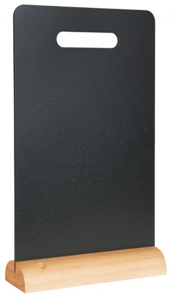 Aufsteller Tafeln Schreibtafel, schwarzer Melamin, Holzfuß, 32,5 x 21 cm