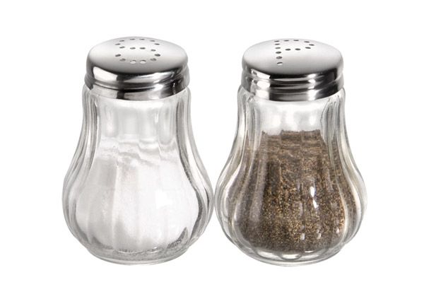 Salz und Pfefferstreuer 2er Set, je D: 5 cm, H: 6,5 cm, Behälter aus Glas, geriffelte Ausführung
