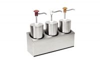 Dosierspender rund, 3-fach weiss/ rot/ gelb, Inh. 3 x 2,25 ltr., 442 x 147 x 378 mm Dosierspender rund, 3-fach weiss/ rot/ gelb, Inh. 3 x 2,25 ltr., 442 x 147 x 378 mm