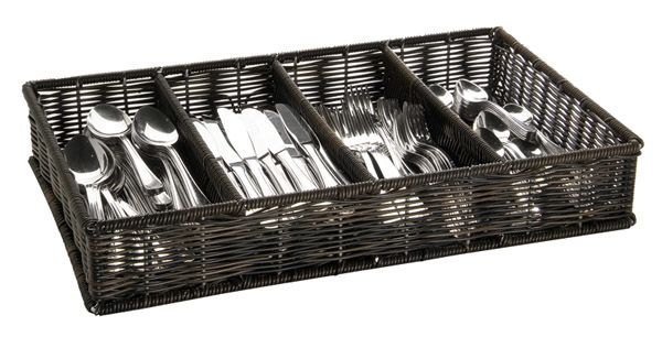 GN 1/1 Besteckbehälter, 53 x 32,5 cm, H: 9 cm, Polypropylen, schwarz / braun