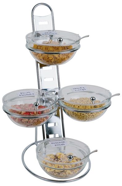 Buffetleiter BIG, 39 x 31 cm, H: 66 cm, 3-stufig, Metall verchromt, 12-teiliges-Set, 4 Glasschalen
