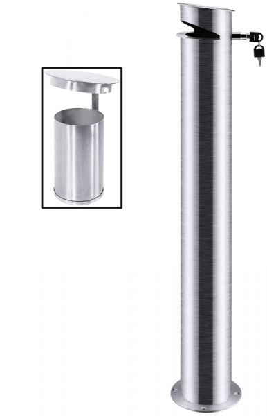 Standascher zur Bodenmontage, abschließbar, Edelstahl, H: 100 cm, D: 11,5 cm