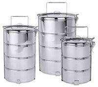 Etagen-Essenträger, 4-tlg., I: 0,9 ltr., D: 14 cm, H: 32,5 cm, Edelstahl Etagen-Essenträger, 4-tlg., I: 0,9 ltr., D: 14 cm, H: 32,5 cm, Edelstahl