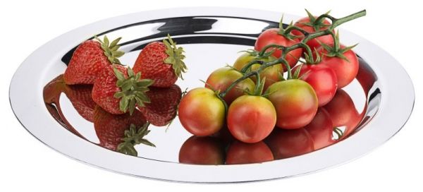 Bankettplatte, rund, glatter Rand, Edelstahl, D: 80 cm, H: 2 cm