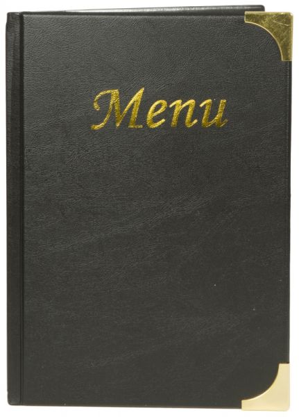 Speisekartenmappe, A5, PVC, Metallecken, schwarz, H: 23,5 cm, B: 16,5 cm