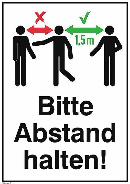 Schild dreifarbig, PVC-Kunststoffplatte, Text: Bitte Abstand halten, Format: 37 x 26 cm
