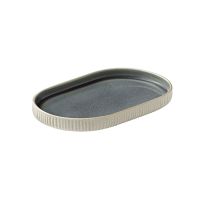 Playground, Steinzeug - NARA Grau : Platte oval , Relief, 18 cm Playground, Steinzeug - NARA Grau : Platte oval , Relief, 18 cm