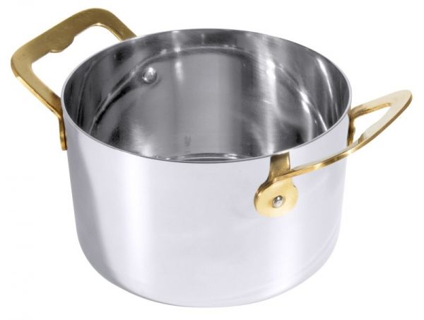 Cocotte, Edelstahl mit Messinggriff, I: 0,75 ltr., D: 12 cm, H: 7,5 cm