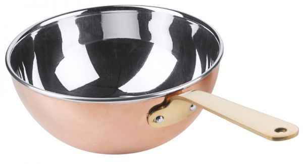 Wok aus Kupfer/Edelstahl, Rand gebördelt, I: 0,6 ltr., D: 14 cm, H: 5,8 cm, Stiellänge: 11 cm