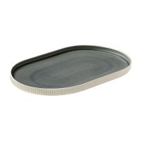 Playground, Steinzeug - NARA Grau : Platte oval , Relief, 30 cm Playground, Steinzeug - NARA Grau : Platte oval , Relief, 30 cm