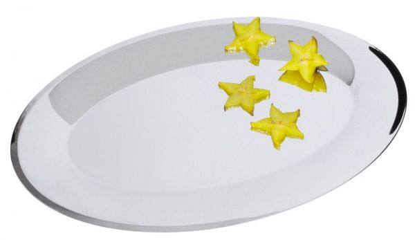 Buffet-Platte, oval, gebördelter Rand, Edelstahl, 51 x 34 x 2,5 cm