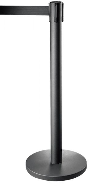 Gurtabsperrpfosten, schwarz, selbstaufrollend, Edelstahl, D: 35 cm, H: 94 cm