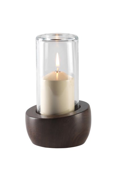 Tischlampe Mori 60A, Lampenkörper: braun, Glaszylinder: milchig, Höhe: 15,5 cm