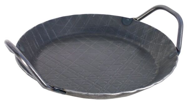 Brat-, Servier- Eisenpfanne, D: 27,5 cm, H: 3,5 cm, zwei Griffe
