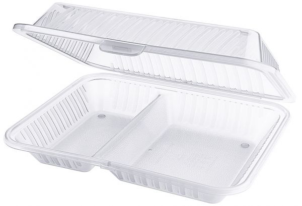 Eco-Takeout : Mehrweg- Behälter, halbhoher Deckel, 2 Fächer, weiss, 25,5 x 21 x 7,5 cm