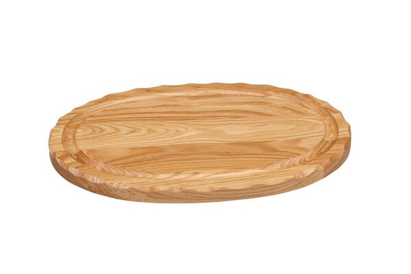 Steakbrett m. Rille, oval, hell lackiert, 34 x 22 x 2 cm