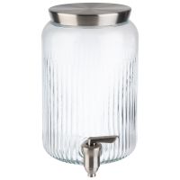 Getränkespender m. Deckel u. Zapfhahn 3,8 ltr., Glas, Edelstahl, D: 16 cm, H: 25 cm Getränkespender m. Deckel u. Zapfhahn 3,8 ltr., Glas, Edelstahl, D: 16 cm, H: 25 cm