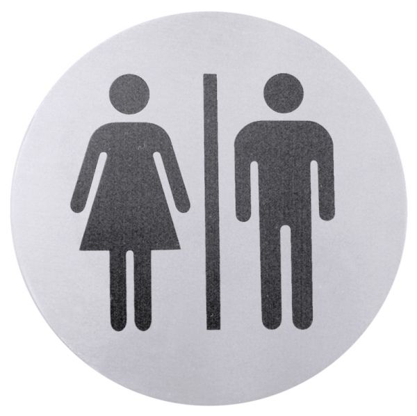 Toiletten-Türsymbol DAME/HERR, Edelstahl, selbstklebend, D: 7,5 cm
